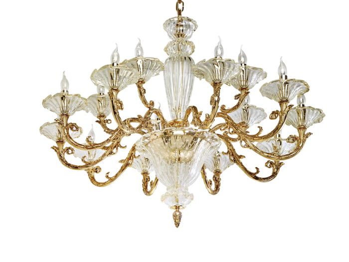 CHARLOTTE 4795/10+5 - Shaded gold plated chandelier with glass _ Possoni Illuminazione